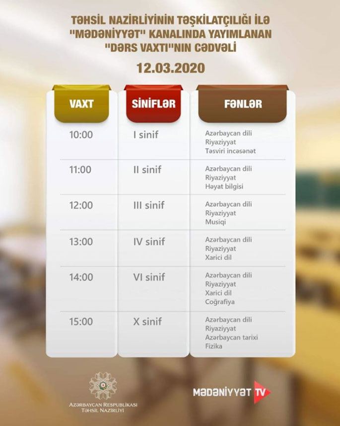 Sabahkı videodərslərin proqramı açıqlandı - Gallery Image