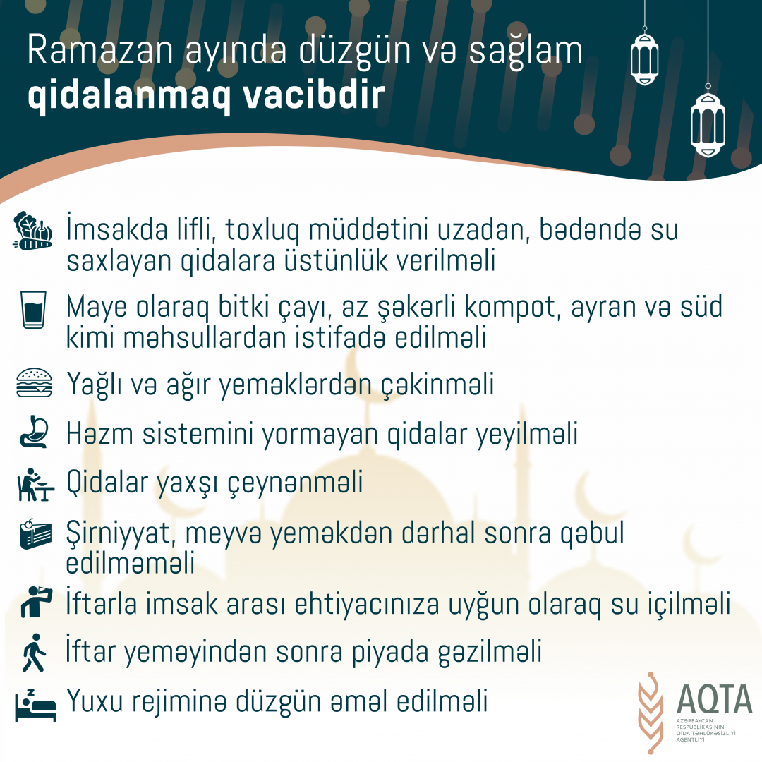 AQTA: Ramazanda balanslı və sağlam qidalanmaq vacibdir - Gallery Image