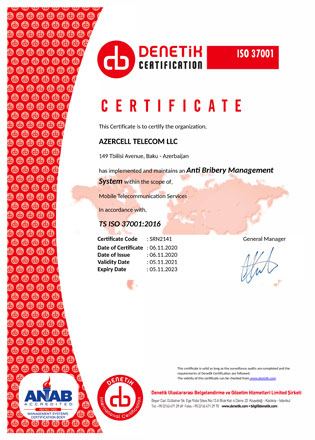 Azercell ölkəmizdə ISO 37001:2016 “Antikorrupsiya idarəetmə sistemi” standartlarına uyğunluq sertifikatını alan ilk mobil operator oldu - Gallery Image