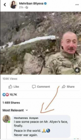 Erməni aktyorun Mehriban Əliyevanın paylaşımına yazdığı bu şərhErmənistanı qarışdırdı