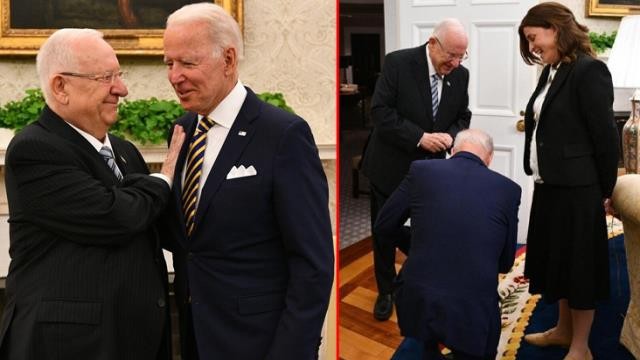 Bayden İsrail prezidentinin önündə diz çökdü- FOTO