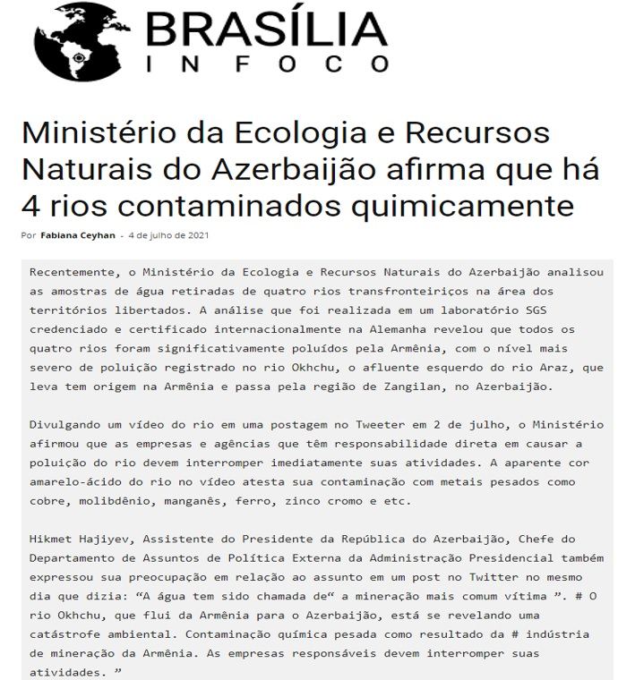 Braziliyalı ictimai fəal "Cronimet" şirkətindən Oxçuçayın çirkləndirilməsinə son qoyulmasını tələb edib (FOTO) - Gallery Image